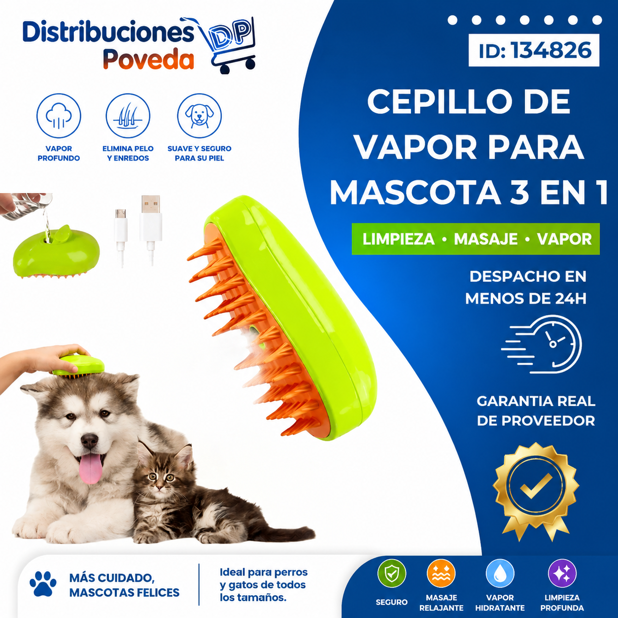 🔥 ¡ADIÓS AL PELO POR TODA LA CASA! CEPILLO DE VAPOR 3 EN 1 PARA MASCOTAS