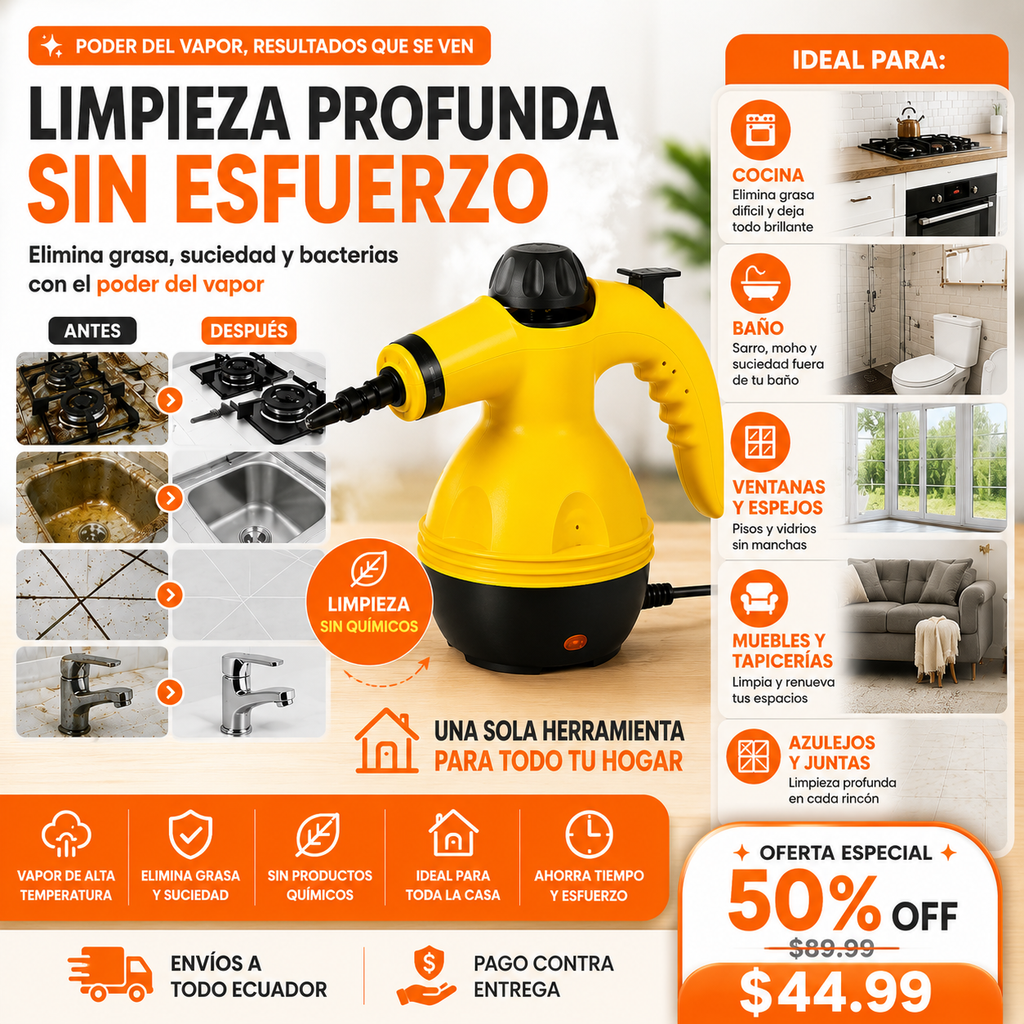 Limpiador a Vapor Portátil Multifuncional | Elimina Grasa y Suciedad en Segundos