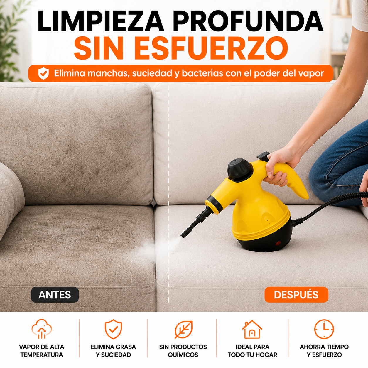 Limpiador a Vapor Portátil Multifuncional | Elimina Grasa y Suciedad en Segundos